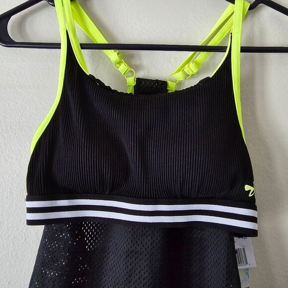 ZXSPORT Black Yellow White Gym Top Sports Bra with Jersey Underlay Size Small - Picture 3 of 14